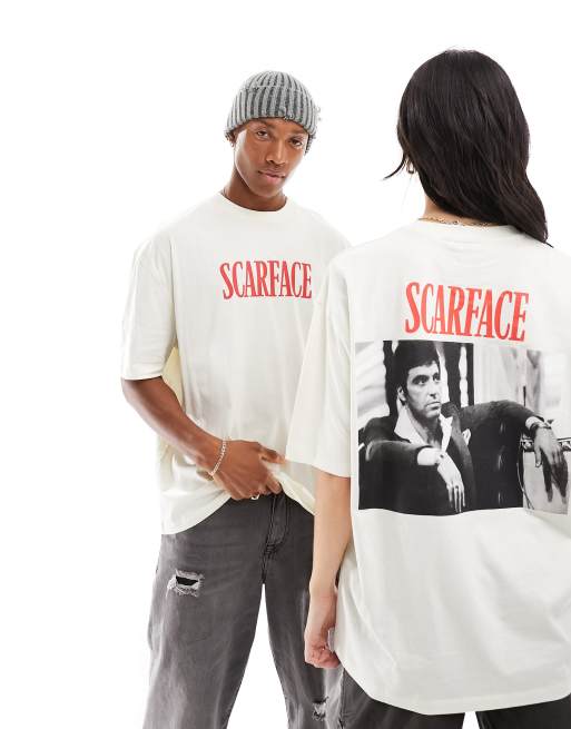 ASOS DESIGN Unisex – T-shirt oversize w kolorze ecru z licencjonowaną grafiką z motywem Scarface 