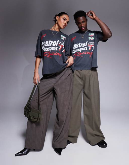 ASOS DESIGN - Unisex - Vasket sort oversized T-shirt med 'Castrol Racing'-print i firkantet pasform