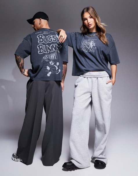ASOS DESIGN - Unisex - Vasket sort oversized T-shirt med licenseret 'Looney Tunes Bugs Bunny'-print - view 1
