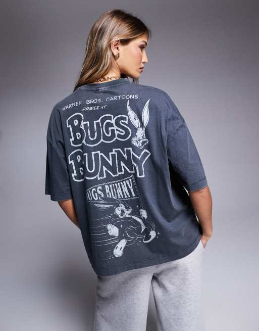ASOS DESIGN - Unisex - Vasket sort oversized T-shirt med licenseret 'Looney Tunes Bugs Bunny'-print, 2 af 4
