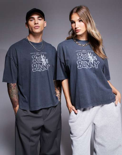 ASOS DESIGN - Unisex - Vasket sort oversized T-shirt med licenseret 'Looney Tunes Bugs Bunny'-print, 3 af 4