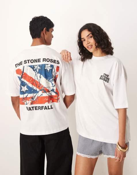 ASOS DESIGN – Unisex – Vit t-shirt i oversize med The Stone Roses-tryck - view 1