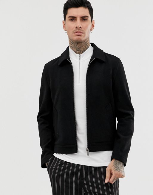 ASOS DESIGN unlined wool mix zip through jacket in black | ASOS