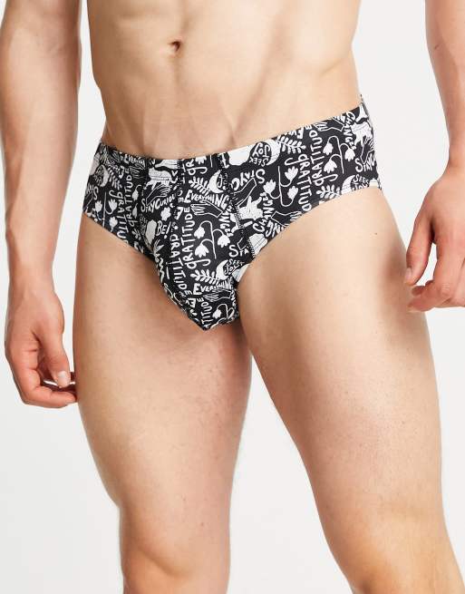 ASOS DESIGN – Unterhose aus Mikrofaser mit Muster in Schwarzweiß