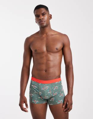Unterhose in Grün mit weihnachtlichen „Feliz Navidad"-Motiven Grün M