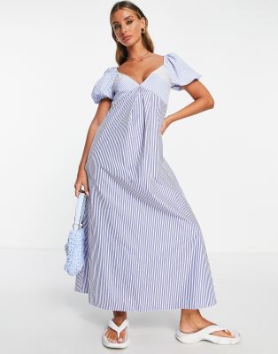 ASOS DESIGN - Unterschiedlich gestreiftes Freizeit-Midikleid aus Baumwolle-Bunt