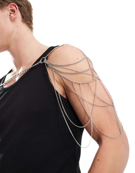 ASOS DESIGN – Uprząż na ramiona z wiszącymi łańcuszkami w kolorze srebrnym