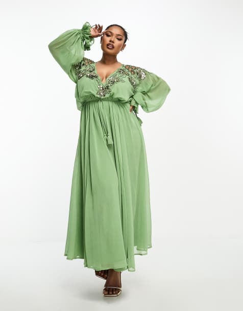 ASOS EDITION shirred front maxi dress in bright green