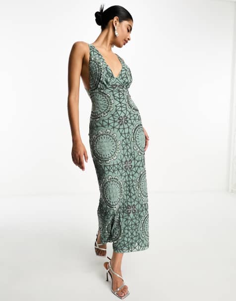 SLEEVELESS DRAPED MIDI DRESS - Greenish