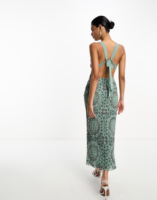 ASOS DESIGN going out deep plunge maxi dress in green