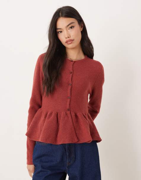 ASOS DESIGN structured peplum hem cardigan in full bodied red