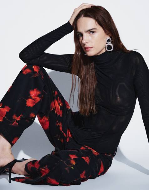 ASOS DESIGN usztywniany top gorsetowy z siateczki z golfem, czarny - view 1