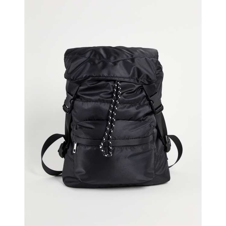 ASOS DESIGN utility backpack with drawstring in black nylon