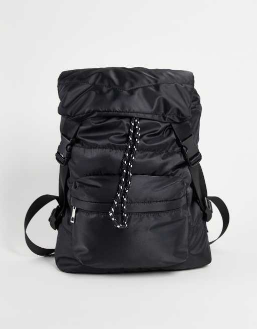 ASOS DESIGN utility backpack with drawstring in black nylon ASOS