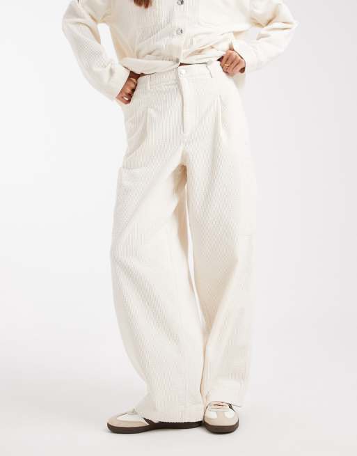 ASOS DESIGN utility barrel trousers co-ord in cord in winter white, 4 of 4