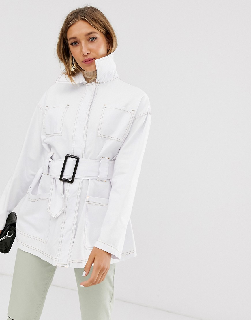 ASOS DESIGN utility belted jacket-White