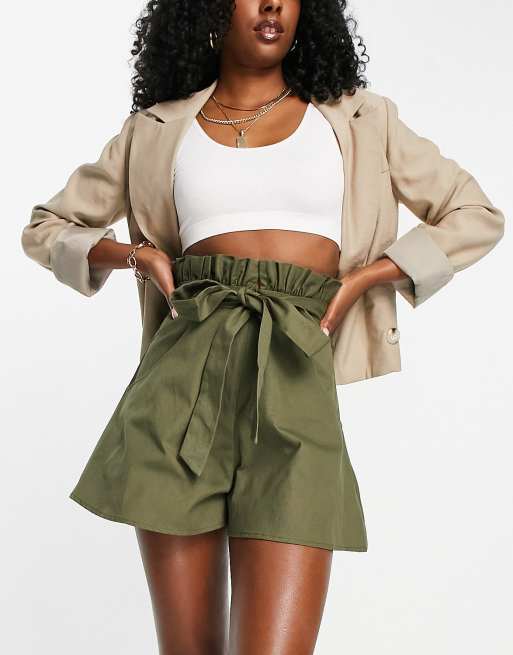 Khaki tie waist store shorts