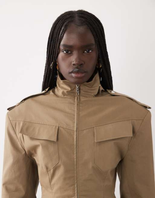 ASOS DESIGN utility blazer met strikceintuur in olijfgroen, 3 van 4