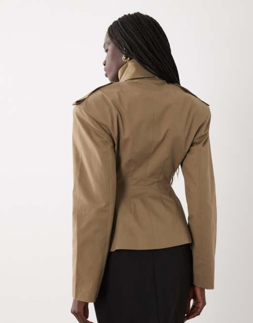 ASOS DESIGN utility blazer met strikceintuur in olijfgroen, 4 van 4