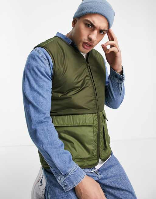 ASOS DESIGN - Utility bodywarmer doorgestikt in ruitpatroon in kaki, 2 van 4