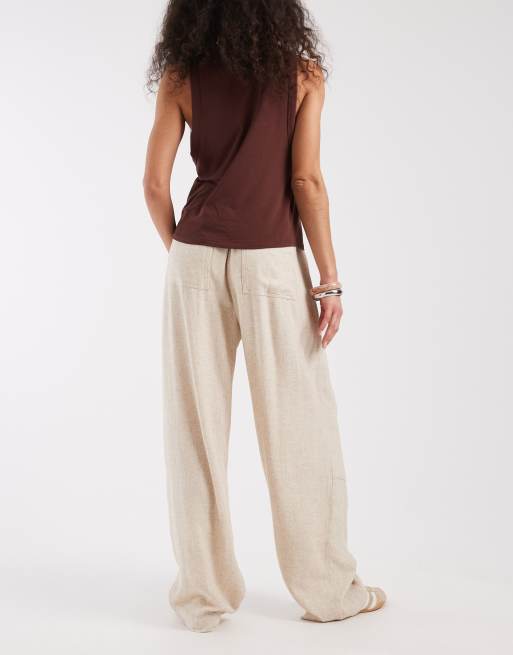 ASOS DESIGN - Utility broek van keperstof met linnenlook en elastische taille in naturel, 3 van 5