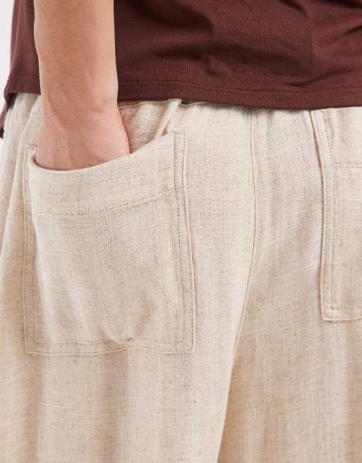 ASOS DESIGN - Utility broek van keperstof met linnenlook en elastische taille in naturel, 5 van 5