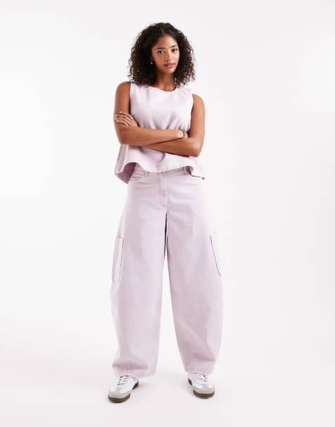 ASOS DESIGN - Utility-bukser med barrel-ben og buede sømme i lyslilla vask - Del af sæt - view 1