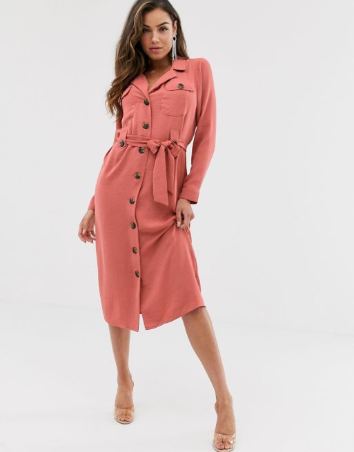 ASOS DESIGN utility button through midi shirt dress