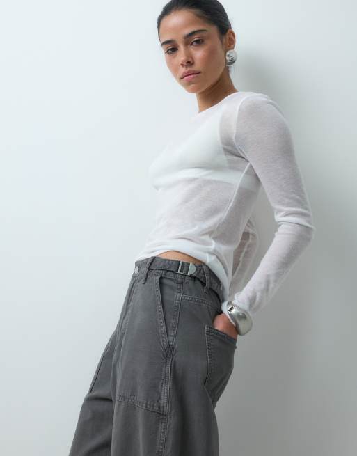 ASOS DESIGN utility cargo horn pants in washed grey, 2 of 5