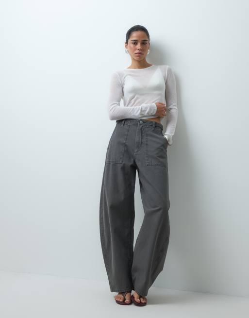 ASOS DESIGN utility cargo horn trouser in washed grey, 4 of 5