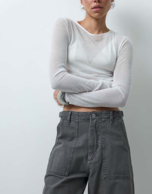 ASOS DESIGN utility cargo horn trouser in washed grey, 5 of 5