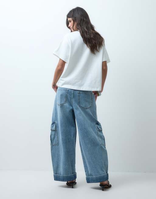 ASOS DESIGN utility cargo jean in lightwash blue, 4 of 5