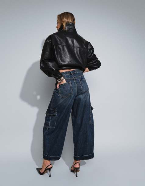 ASOS DESIGN utility cargo jean in midwash blue - view 1