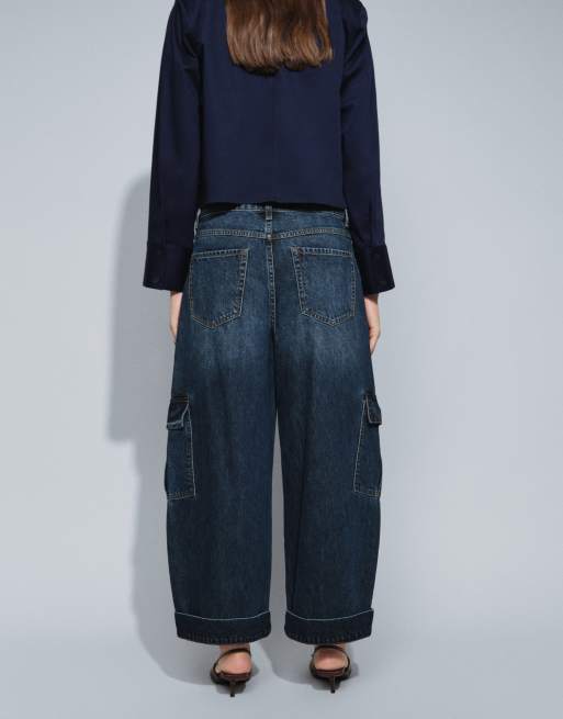 ASOS DESIGN utility cargo jean in midwash blue, 3 of 5