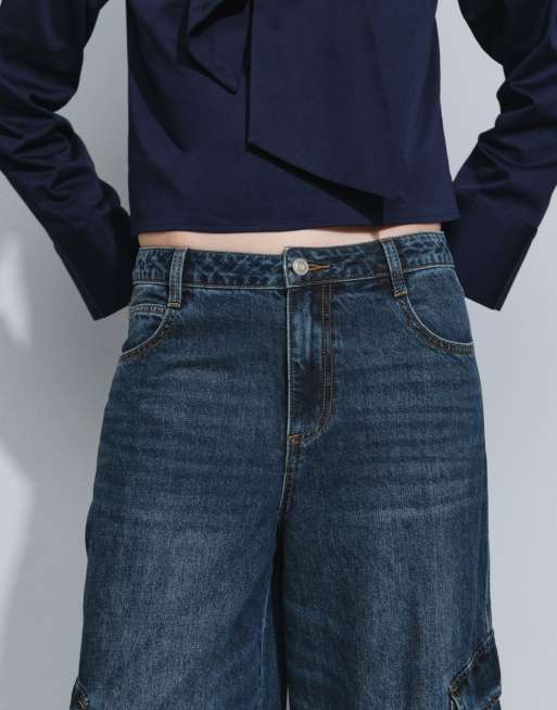 ASOS DESIGN utility cargo jean in midwash blue, 4 of 5