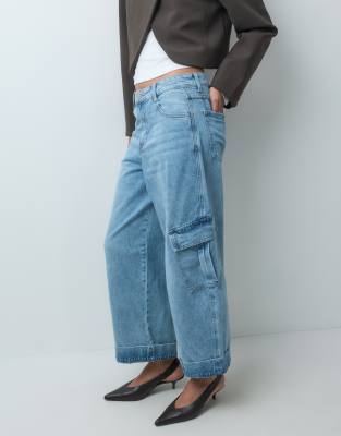 Asos Design Utility Cargo Jeans In Blue