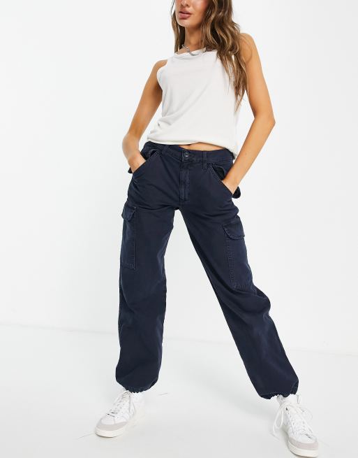 ASOS DESIGN wide leg cargo ripstop pants in navy