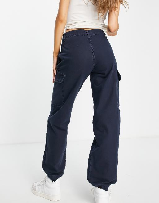 ASOS Design Pull on Cargo Pant with Linen in blue-Neutral