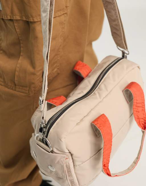 ASOS DESIGN utility crossbody bag with contrast lining in stone ASOS