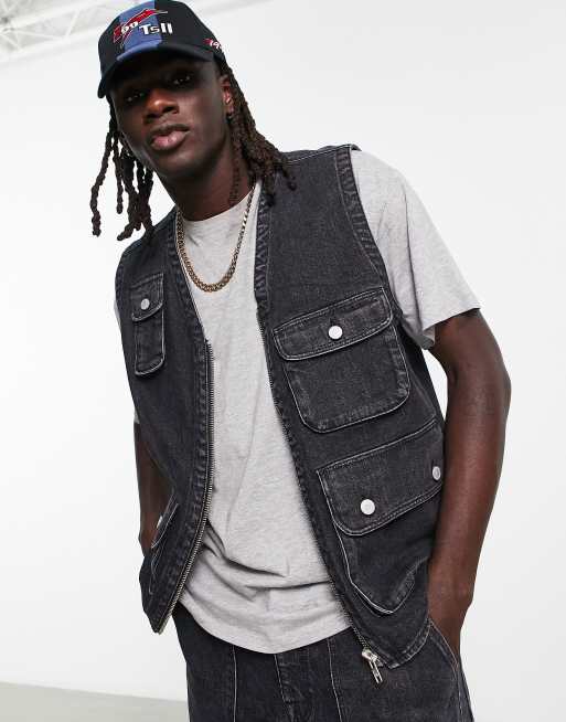 ASOS DESIGN - Utility-denimvest i forvasket sort - Del af sæt 