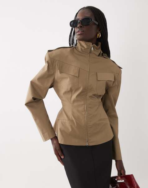 ASOS DESIGN utility detail cinch blazer in olive - view 1