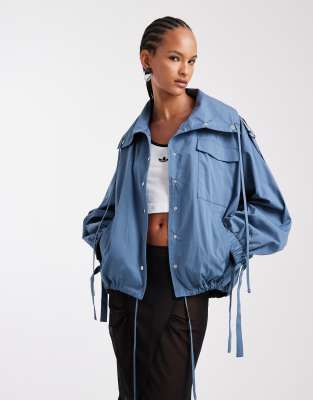 Asos Design Utility Funnel Neck Jacket In Gray
