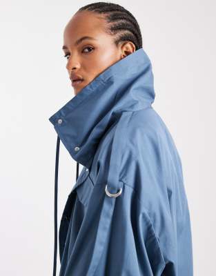 Asos Design Utility Funnel Neck Jacket In Blue