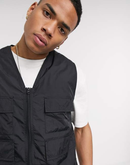 Black regular fit utility gilet