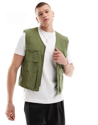 ASOS DESIGN utility gilet in khaki-Green