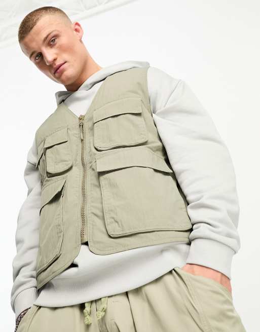 ASOS DESIGN utility gilet with pockets in khaki | ASOS