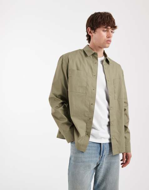 ASOS DESIGN – Utility-Hemdjacke in Khaki mit Druckknöpfen - view 1