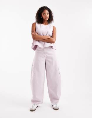 ASOS DESIGN - Utility-Hose in verwaschenem Malvenrosa mit Barrel-Leg-Schnitt und geschwungener Naht, Kombiteil