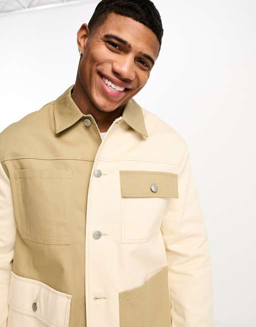 ASOS DESIGN - Utility jack met aan elkaar gestikte vlakken in bruin en ecru, 4 van 4
