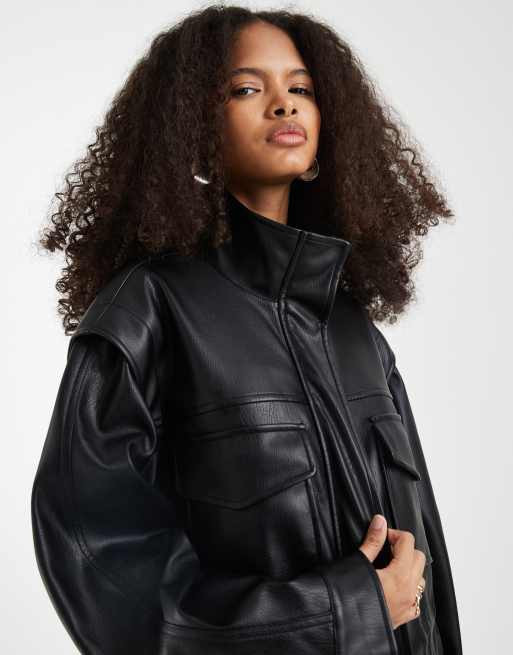 ASOS DESIGN - Utility jack met leerlook en vier zakken in zwart, 3 van 4